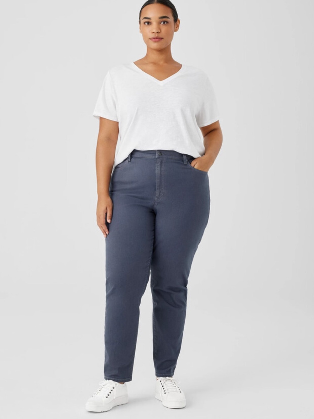 Eileen Fisher Organic Cotton Denim High Rise Slim Jean in Dark Midnight Sz 1X